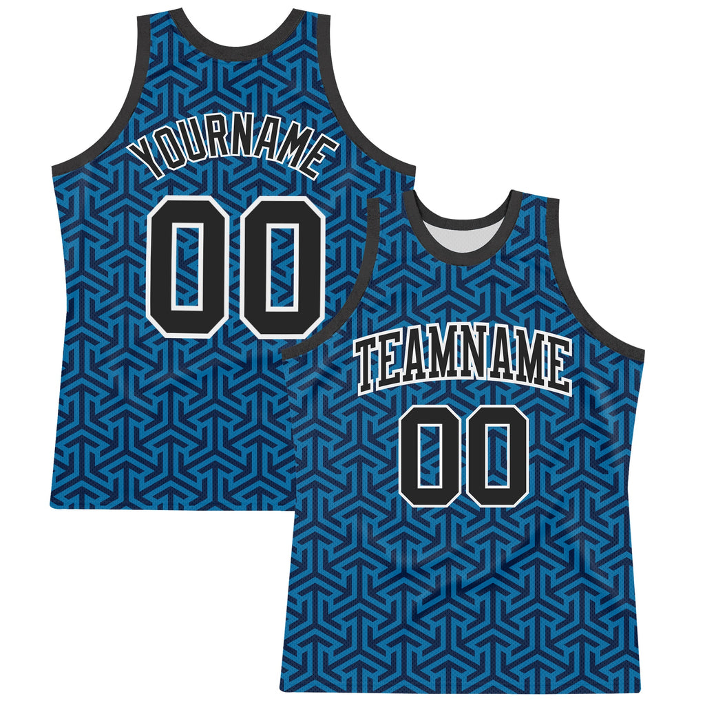 Custom Blue Black-White Arrow Shape Round Neck Sublimation Basketball Suit Jersey