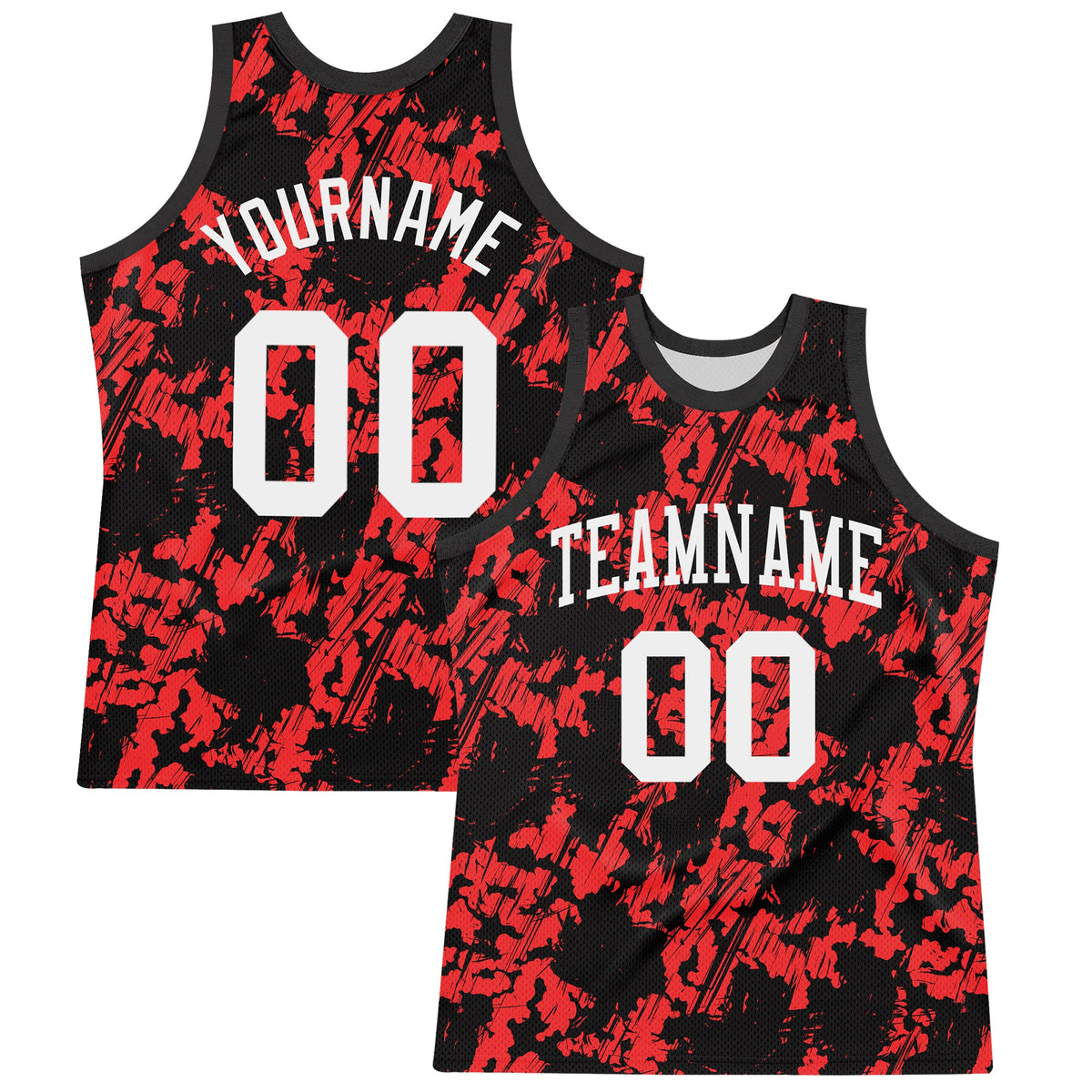 Custom Black White-Red Splash Round Neck Sublimation Basketball Suit Jersey
