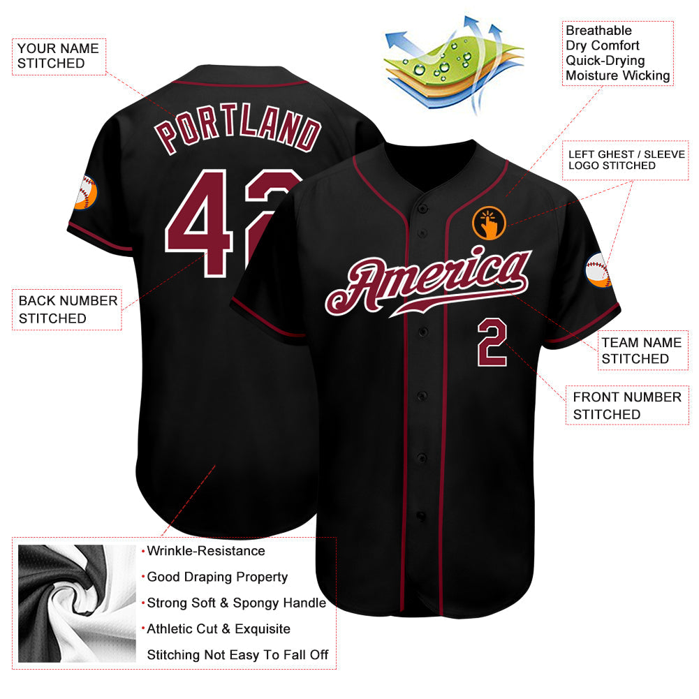 Custom Black Crimson-White Authentic Baseball Jersey