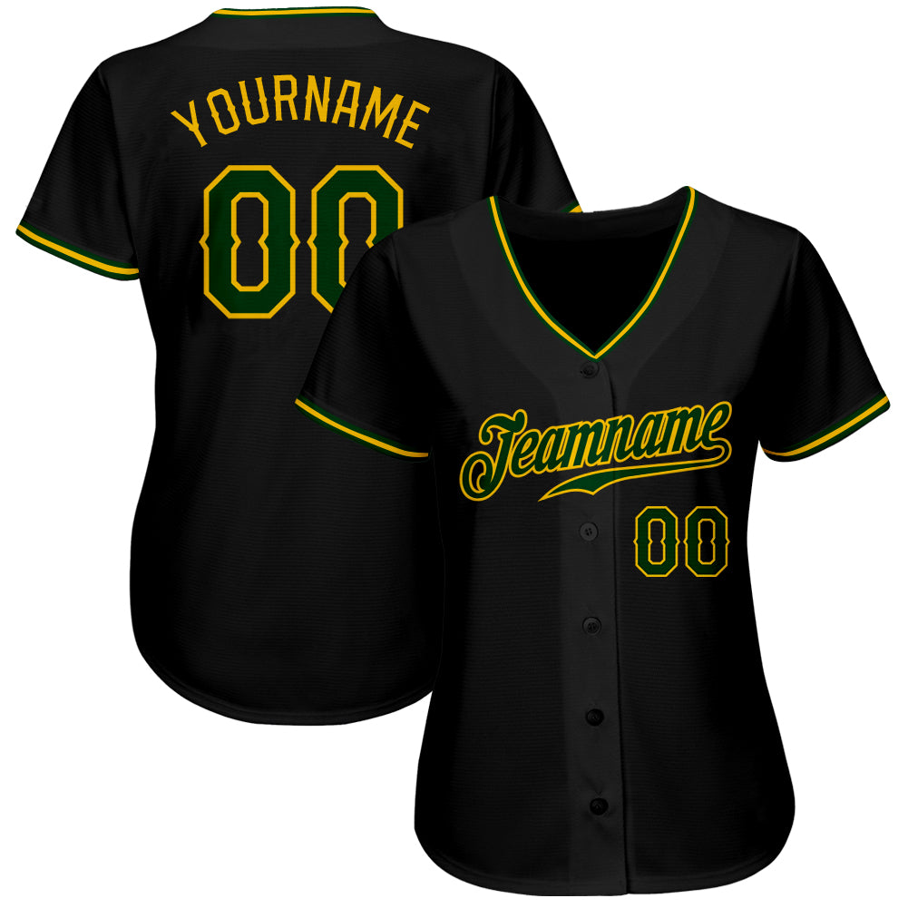 Custom Black Green-Gold Authentic Baseball Jersey