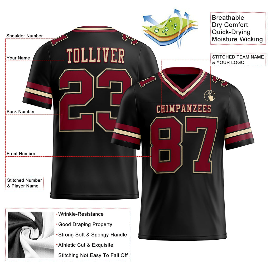 Custom Black Crimson-City Cream Authentic Football Jersey