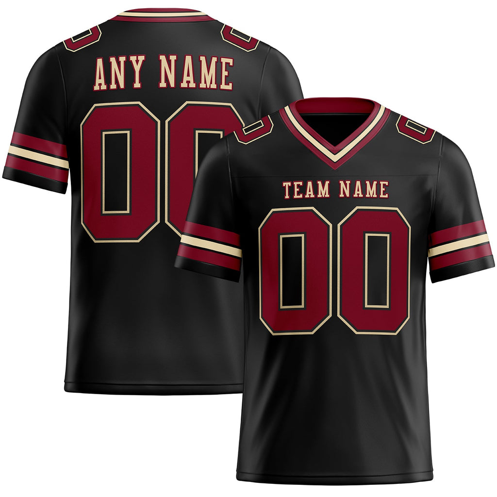 Custom Black Crimson-City Cream Authentic Football Jersey