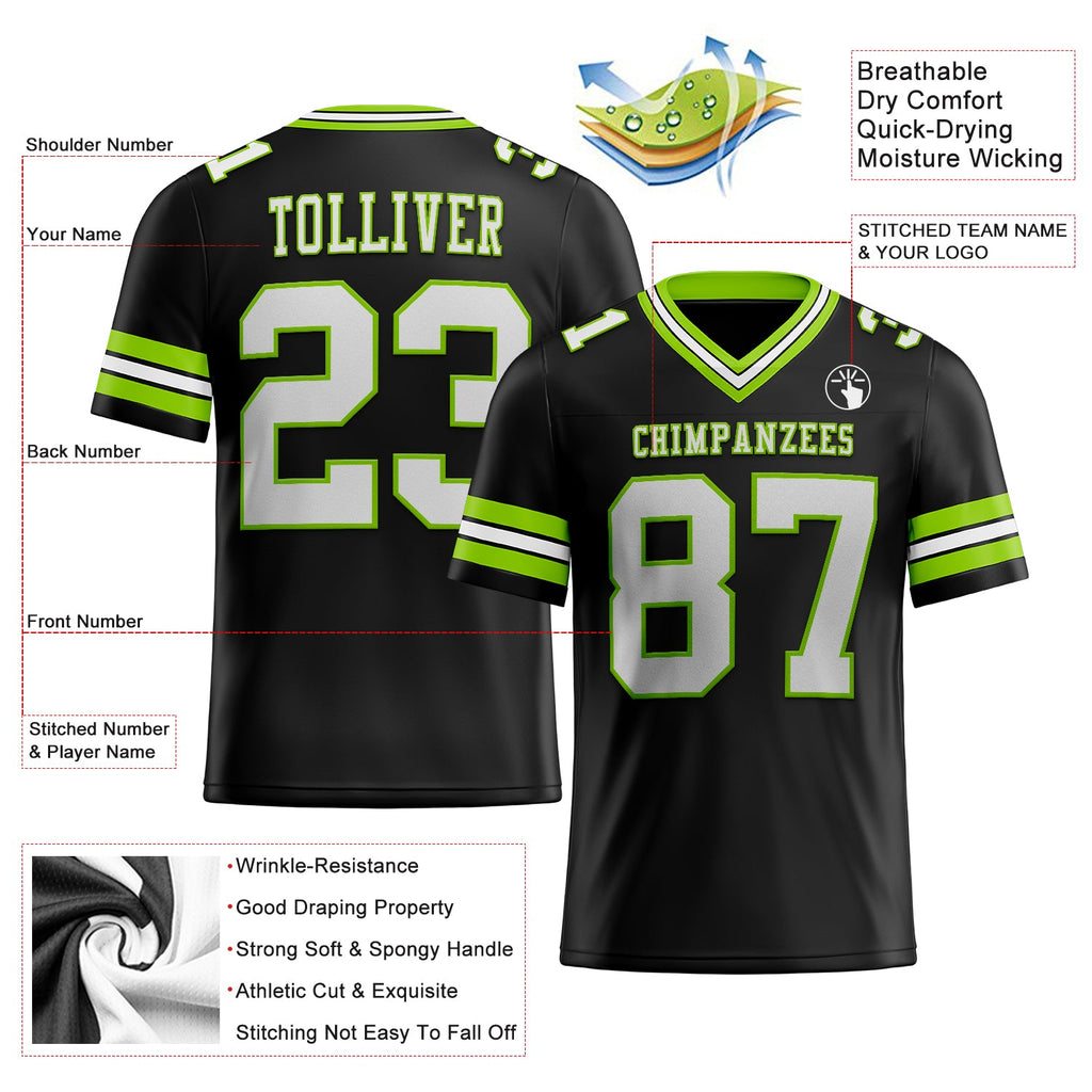 Custom Black White-Neon Green Authentic Football Jersey