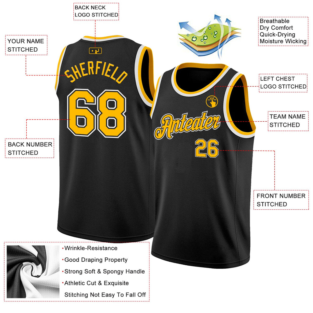 Custom Black Gold-White Authentic Basketball Jersey
