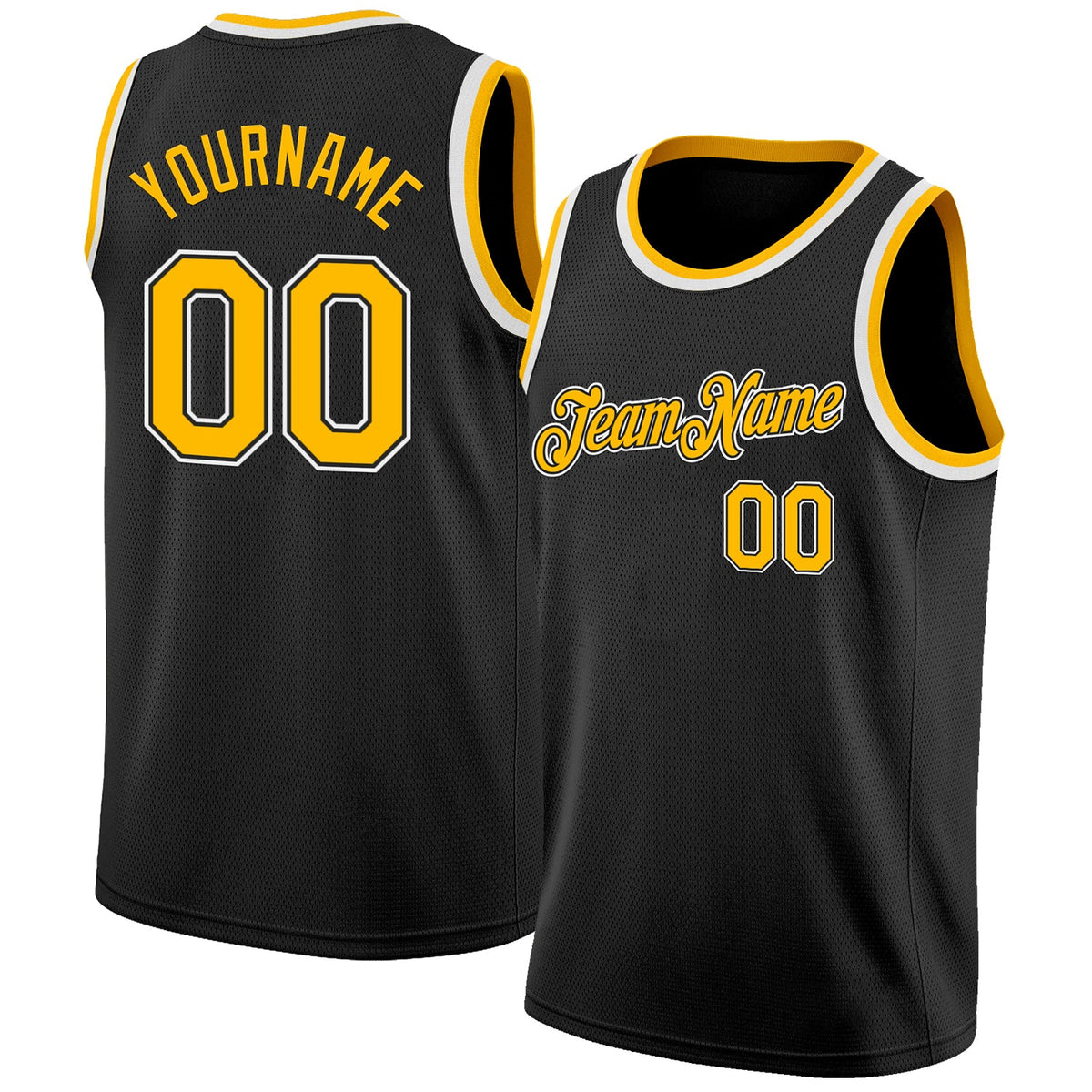 Custom Black Gold-White Authentic Basketball Jersey