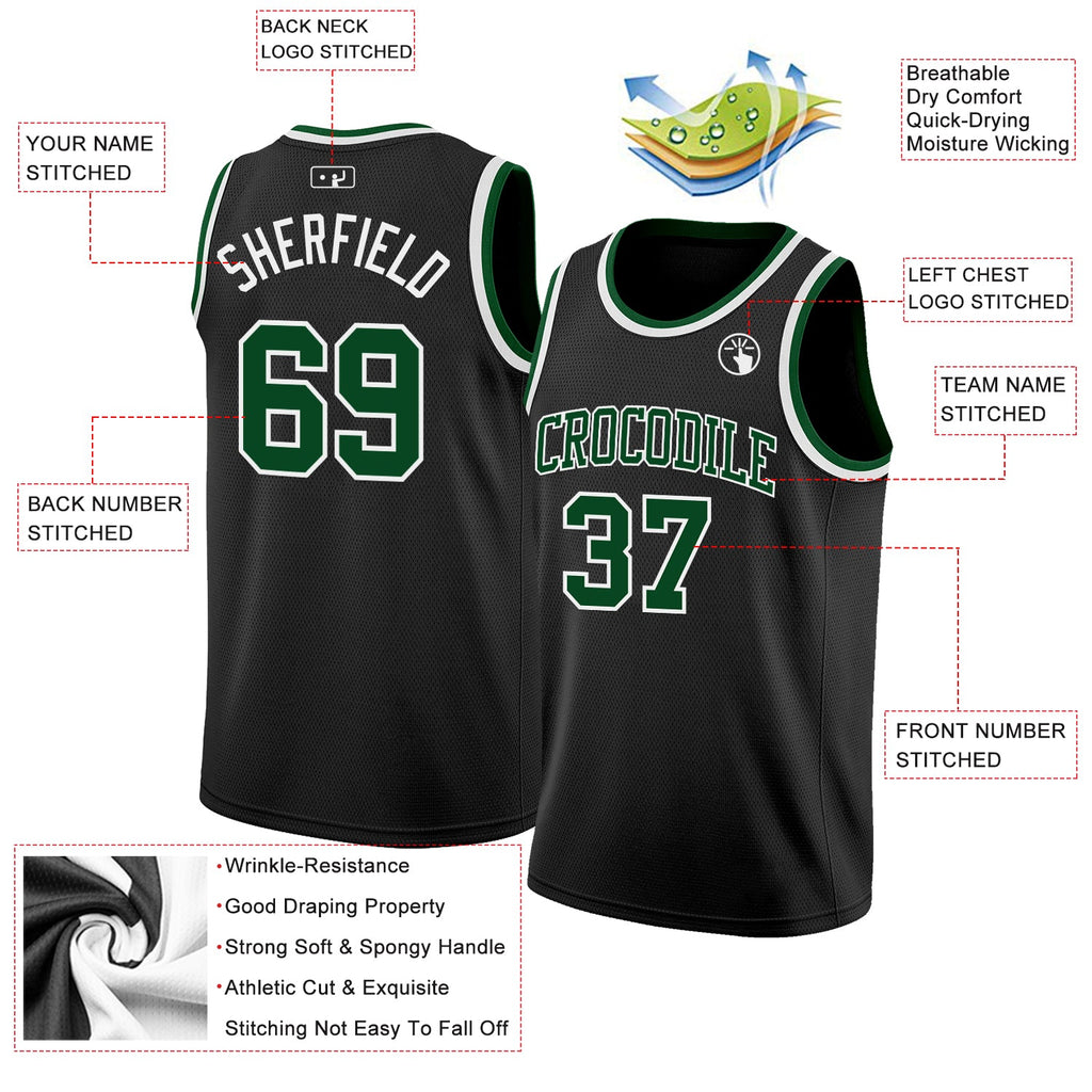 Custom Black Green-White Authentic Basketball Jersey