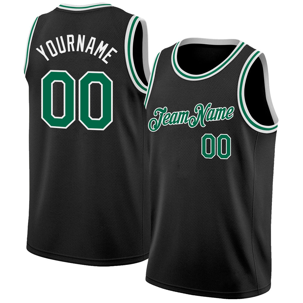 Custom Black Kelly Green-White Authentic Basketball Jersey