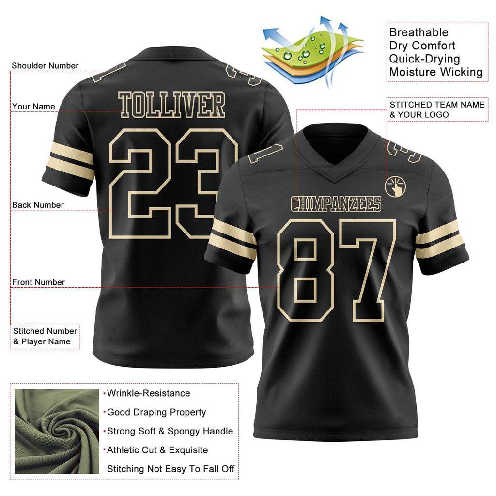 Custom Black Cream Authentic Football Jersey