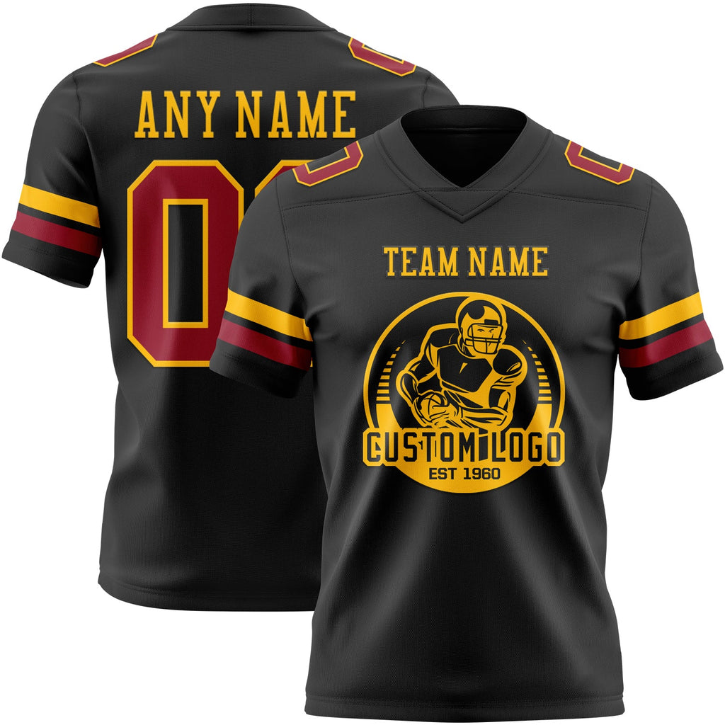 Custom Black Cardinal-Gold Authentic Football Jersey