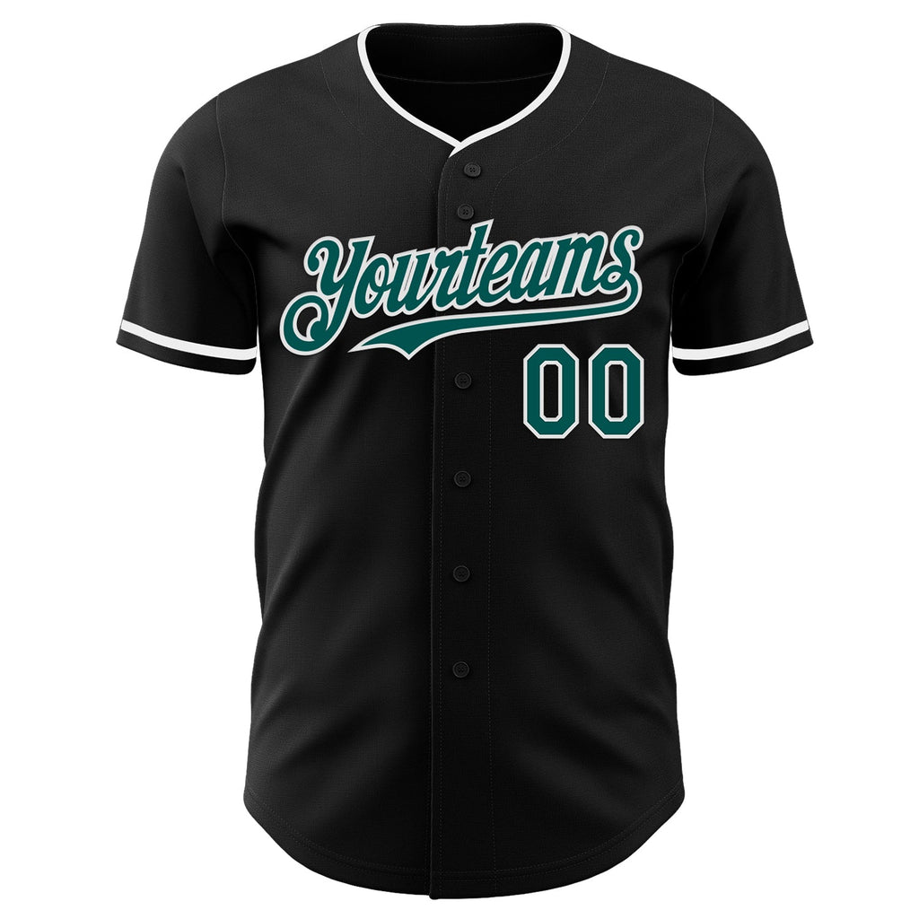 Custom Black Midnight Green-White Authentic Baseball Jersey