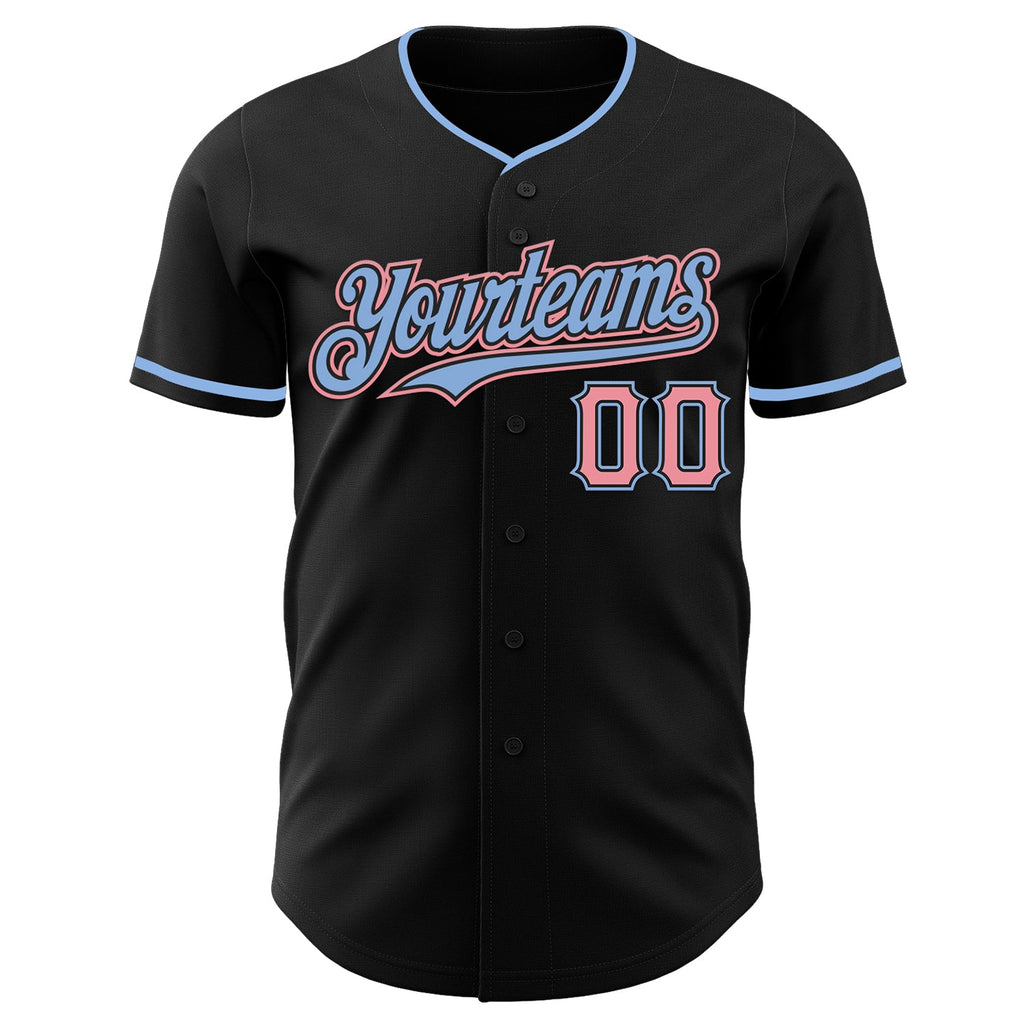 Custom Black Medium Pink-Light Blue Authentic Baseball Jersey
