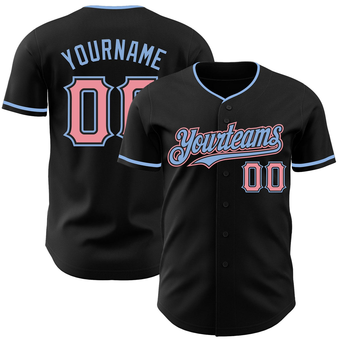 Custom Black Medium Pink-Light Blue Authentic Baseball Jersey