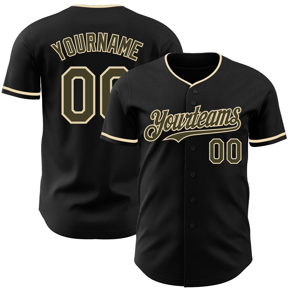 Custom Black Olive-Cream Authentic Baseball Jersey