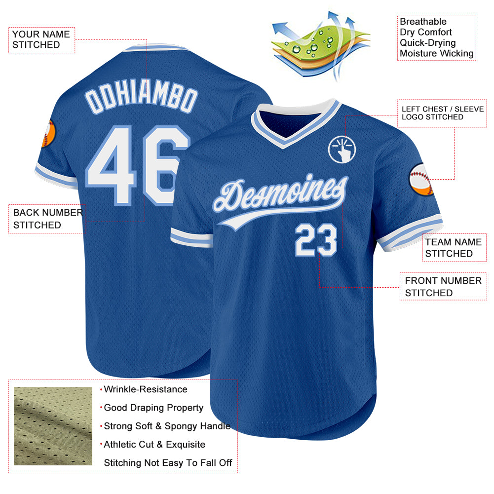 Custom Blue White-Light Blue Authentic Throwback Baseball Jersey