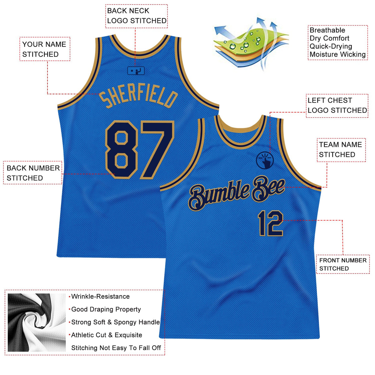 Custom Blue Navy-Old Gold Authentic Throwback Basketball Jersey