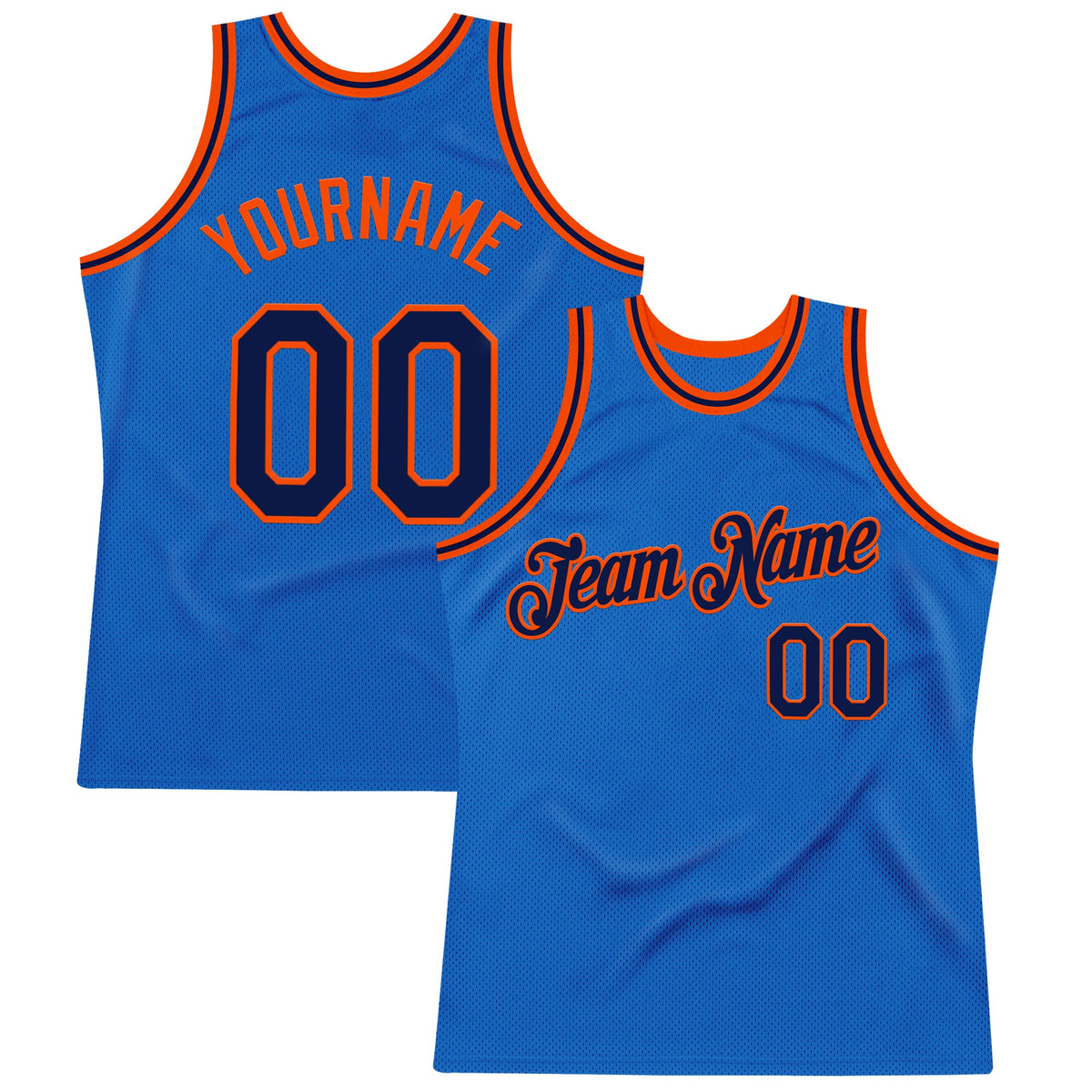 Custom Blue Navy-Orange Authentic Throwback Basketball Jersey