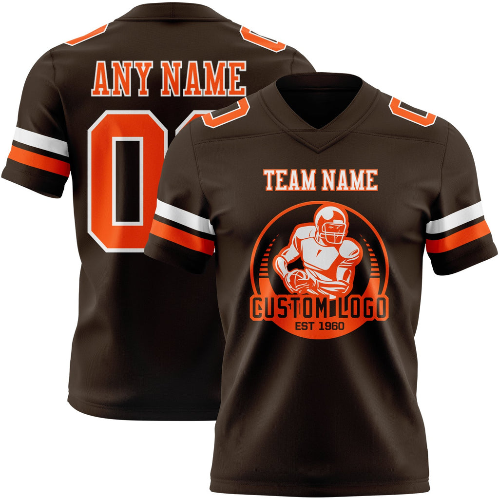 Custom Brown Orange-White Authentic Football Jersey