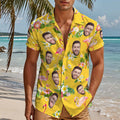 Custom Hawaiian Shirts Face Tropical Plants & Flamingos Aloha Shirt For Him - Yellow