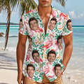 Personalized Face Hawaiian Shirt Funny Flamingo Print Tropical Button Up for Men