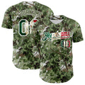 Custom Camo Vintage Mexican Flag White-Olive Woodland Forest Tactical Camouflage Outdoor Leaf Authentic Baseball Jersey