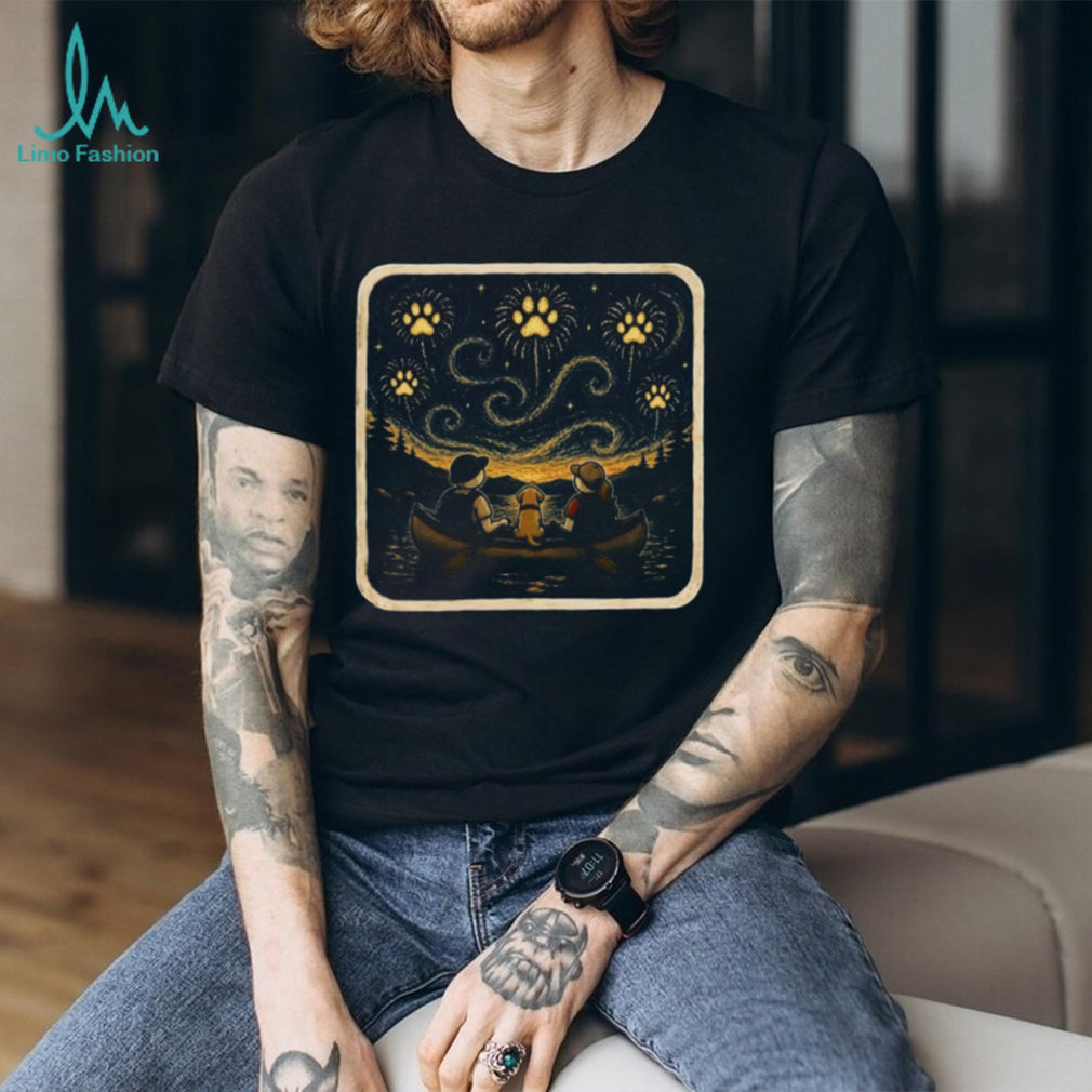 Camping Dog Starry Night Starry Lake Fireworks Camping Shirt