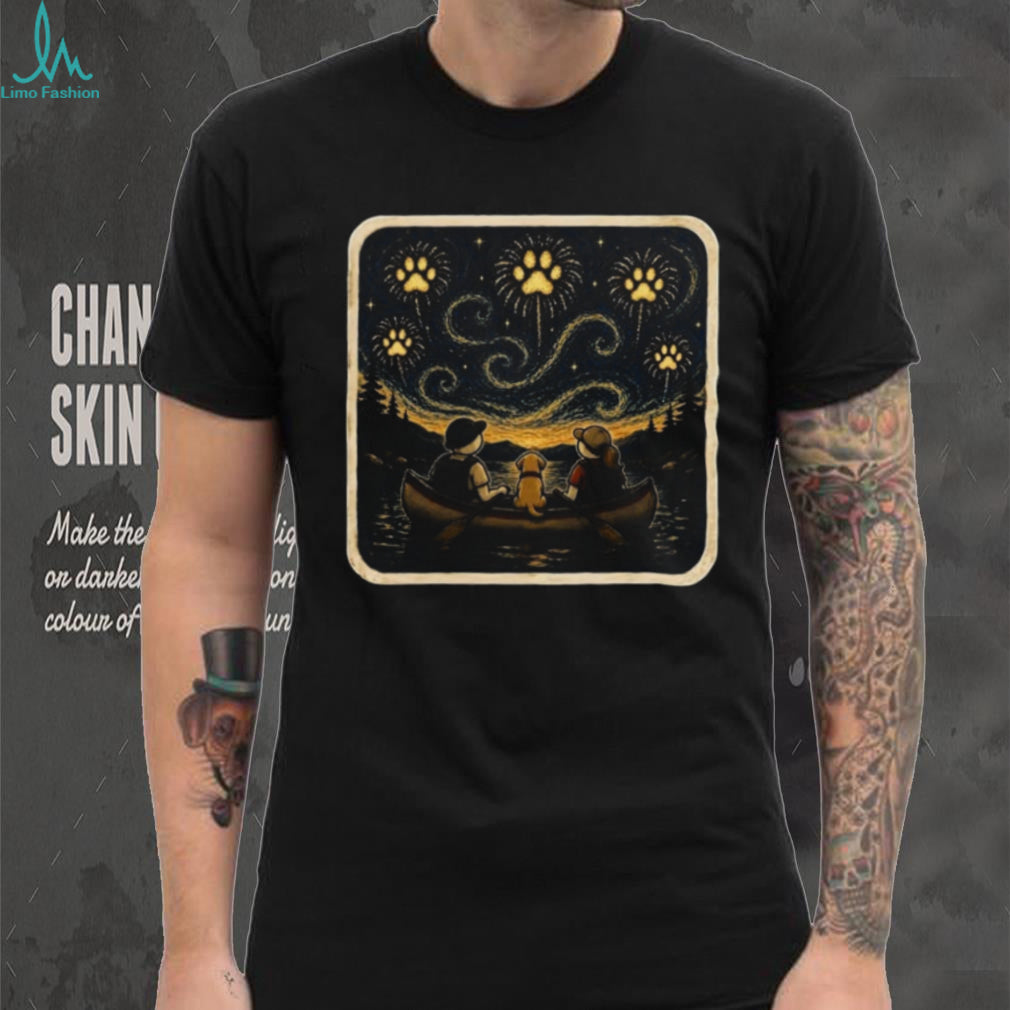 Camping Dog Starry Night Starry Lake Fireworks Camping Shirt