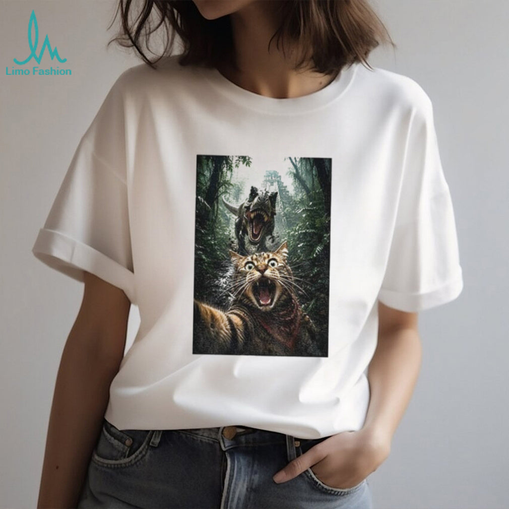 Cat Selfie with T Rex Dinosaur Adventure shirt