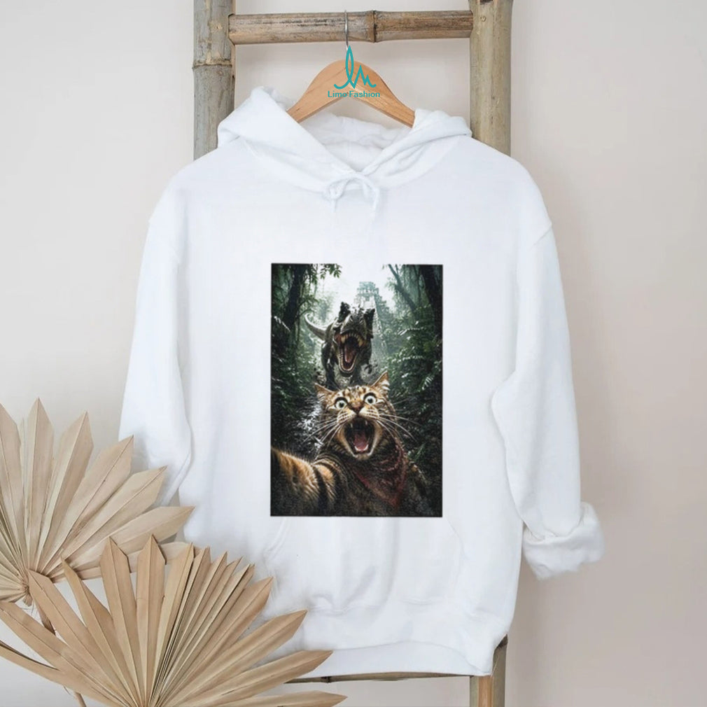 Cat Selfie with T Rex Dinosaur Adventure shirt