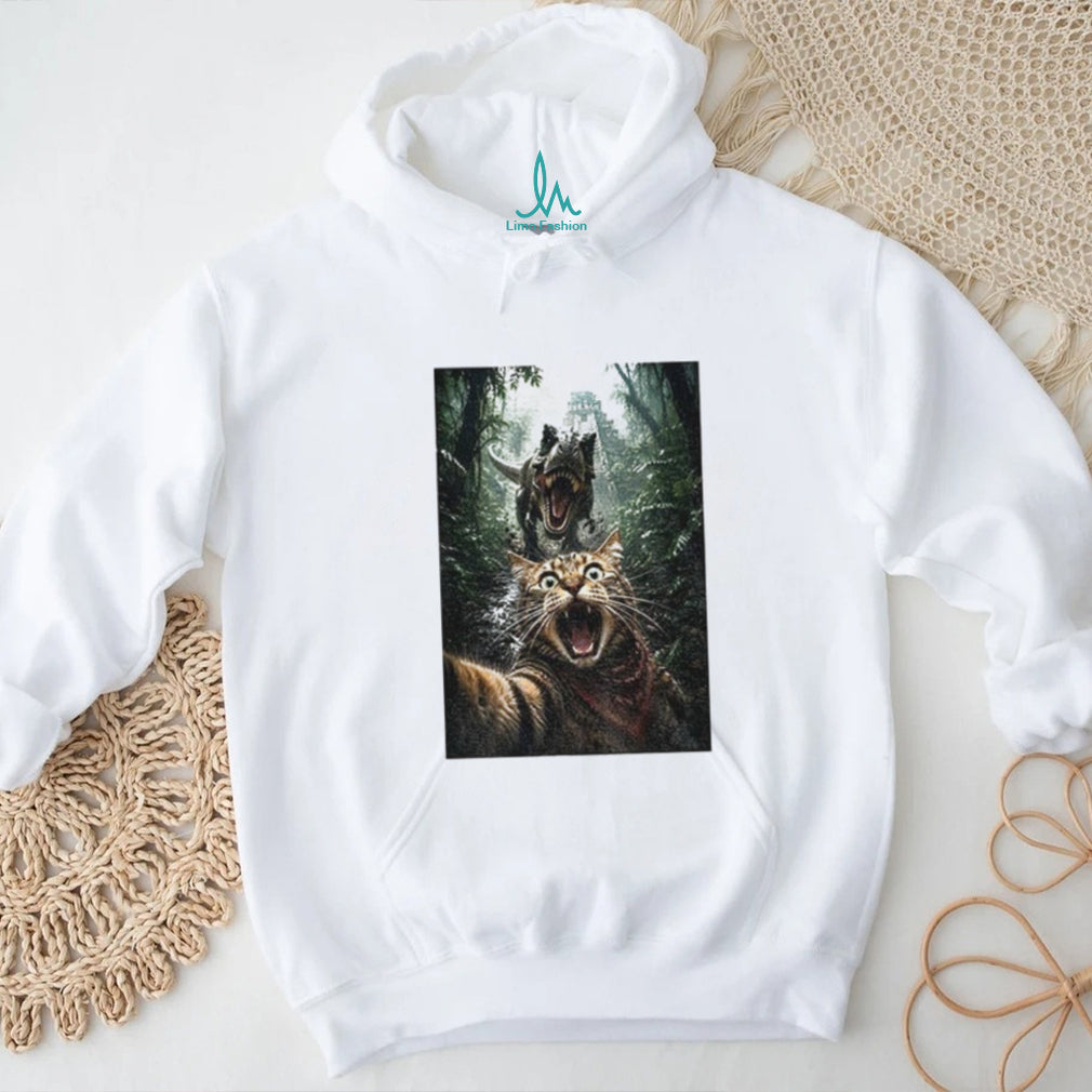 Cat Selfie with T Rex Dinosaur Adventure shirt