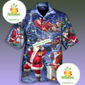 Christmas Gift Santa Claus Drawing Blue Slim Fit Hawaiian Shirt
