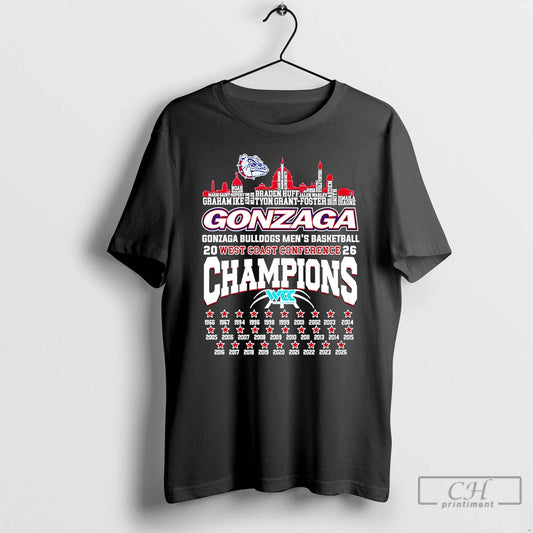 Classic Gonzaga Bulldogs 2026 West Coast Conference Champions 29 Time City Skyline T Shirts Sweater