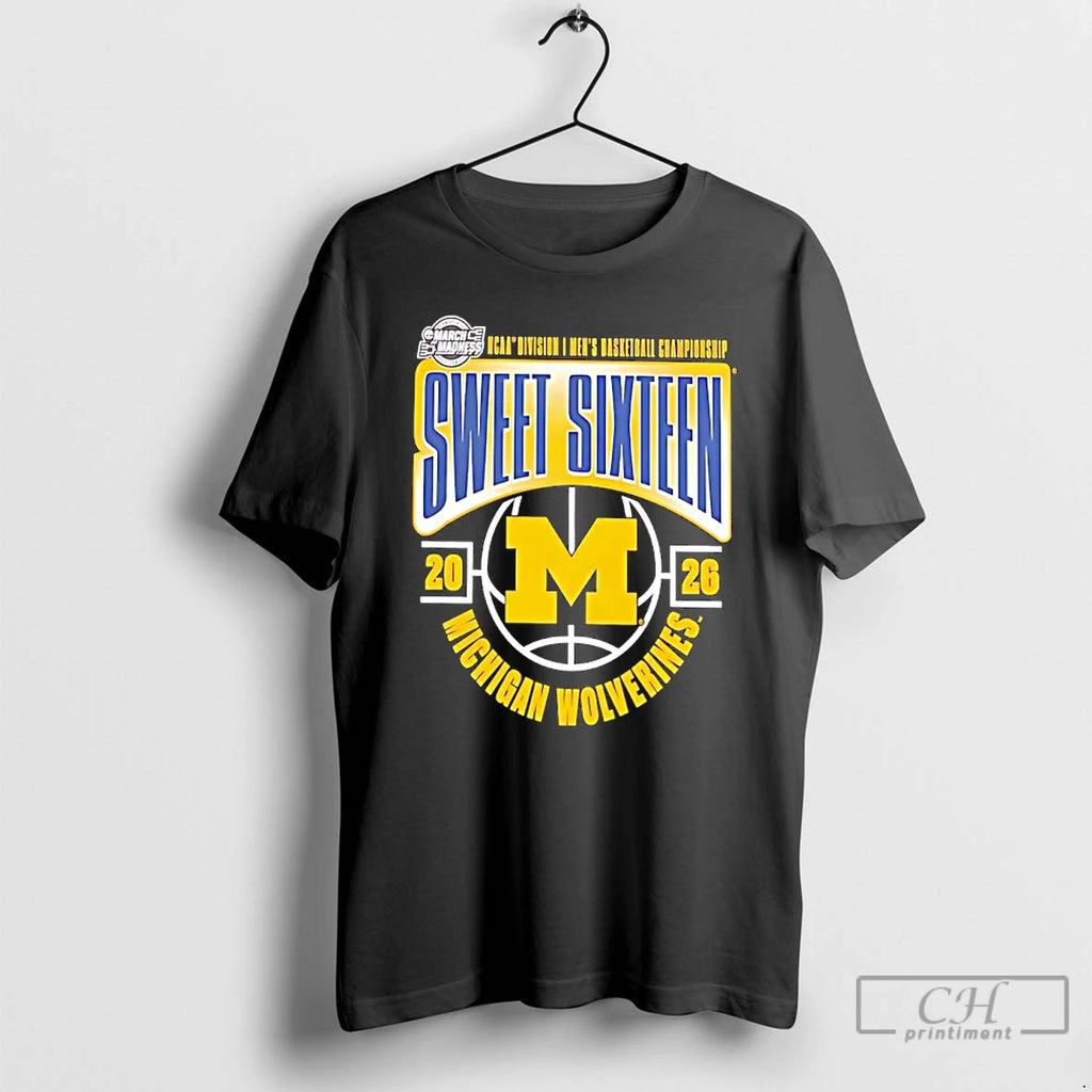 Classic Michigan Wolverines 2026 Ncaa Mens Basketball Tournament March Madness Sweet 16 Logo T Shirts