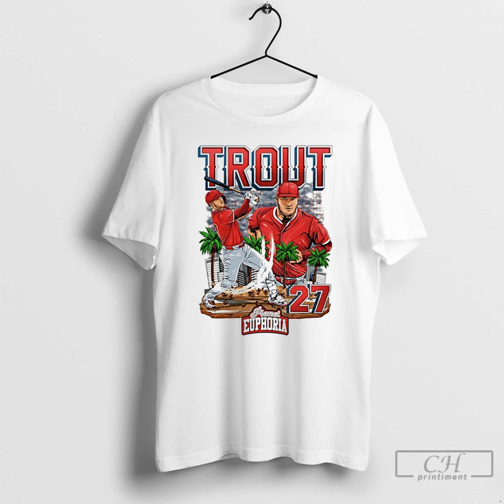 Classic Mike Trout 27 Los Angeles Angels Collage Slugger Swing Skyline