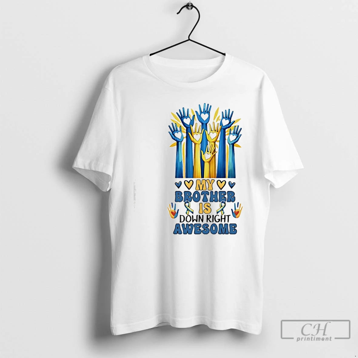 Classic My Brother Is Down Right Awesome Hearts In Hands Ribbon Colorful T Shirts Sweater