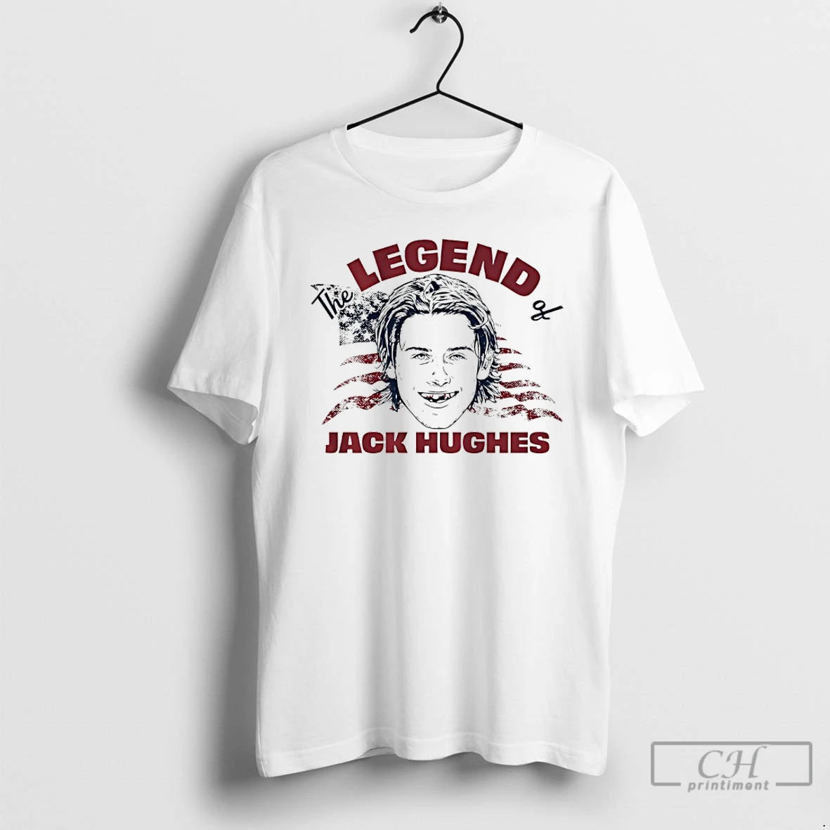 Classic The Legend Of Jack Hughes Big Head American Flag