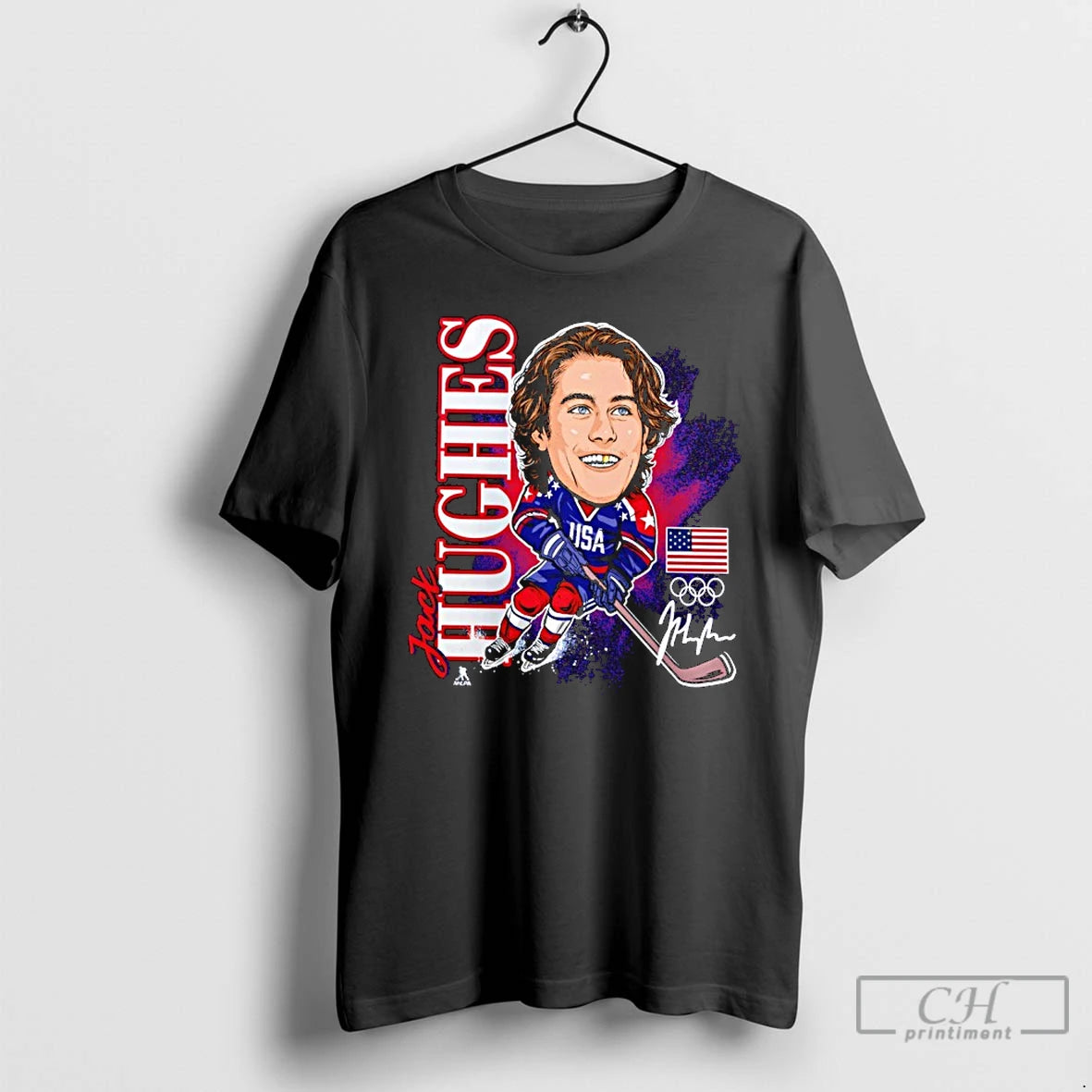 Classic Usa Hockey Jack Hughes Gold Medal Caricature