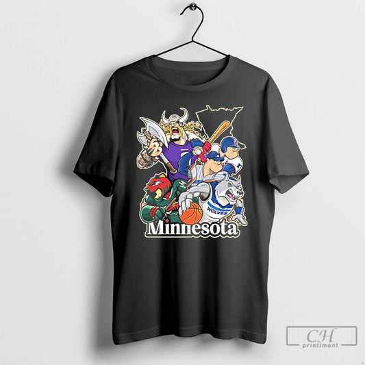 Classic Vikings Wolves Twins And Wild Minnesota City Skyline Mascot