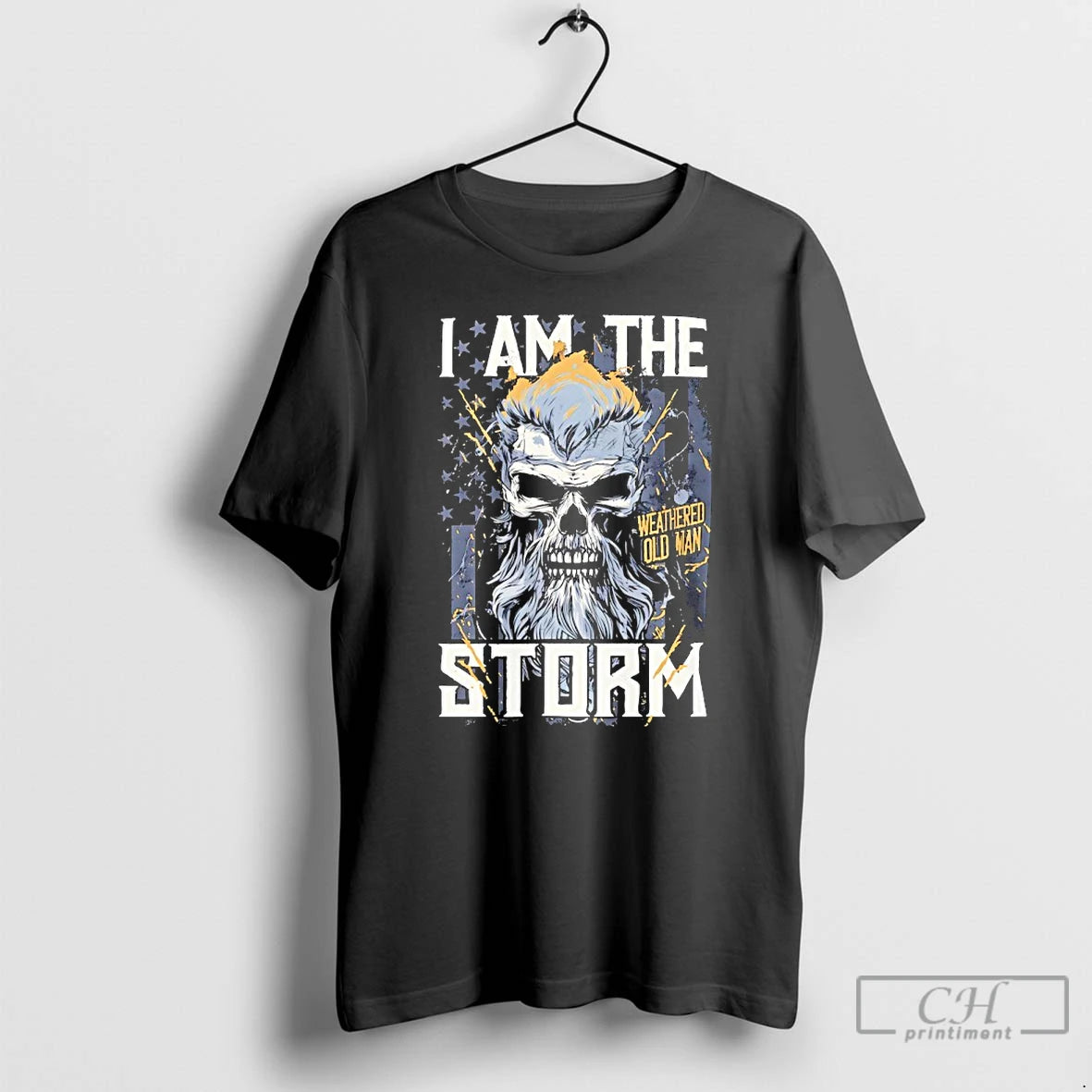 Classic Weathered Old Man I Am The Storm Skull
