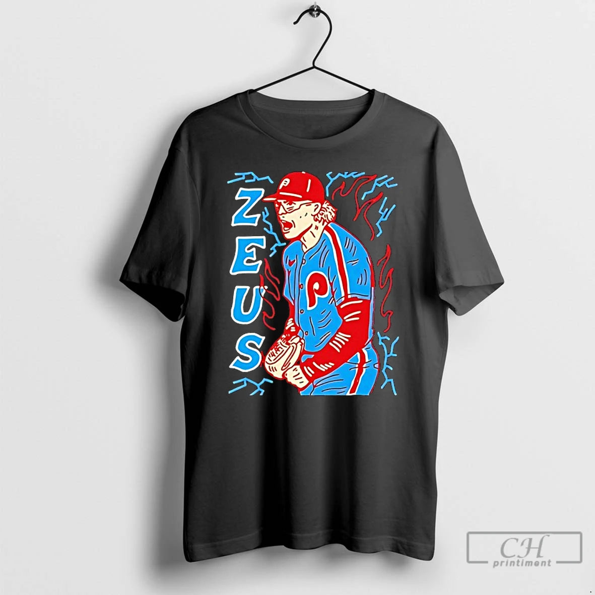 Classic Zeus Philadelphia Phillies Baseball Pitcher Lightning Bolt