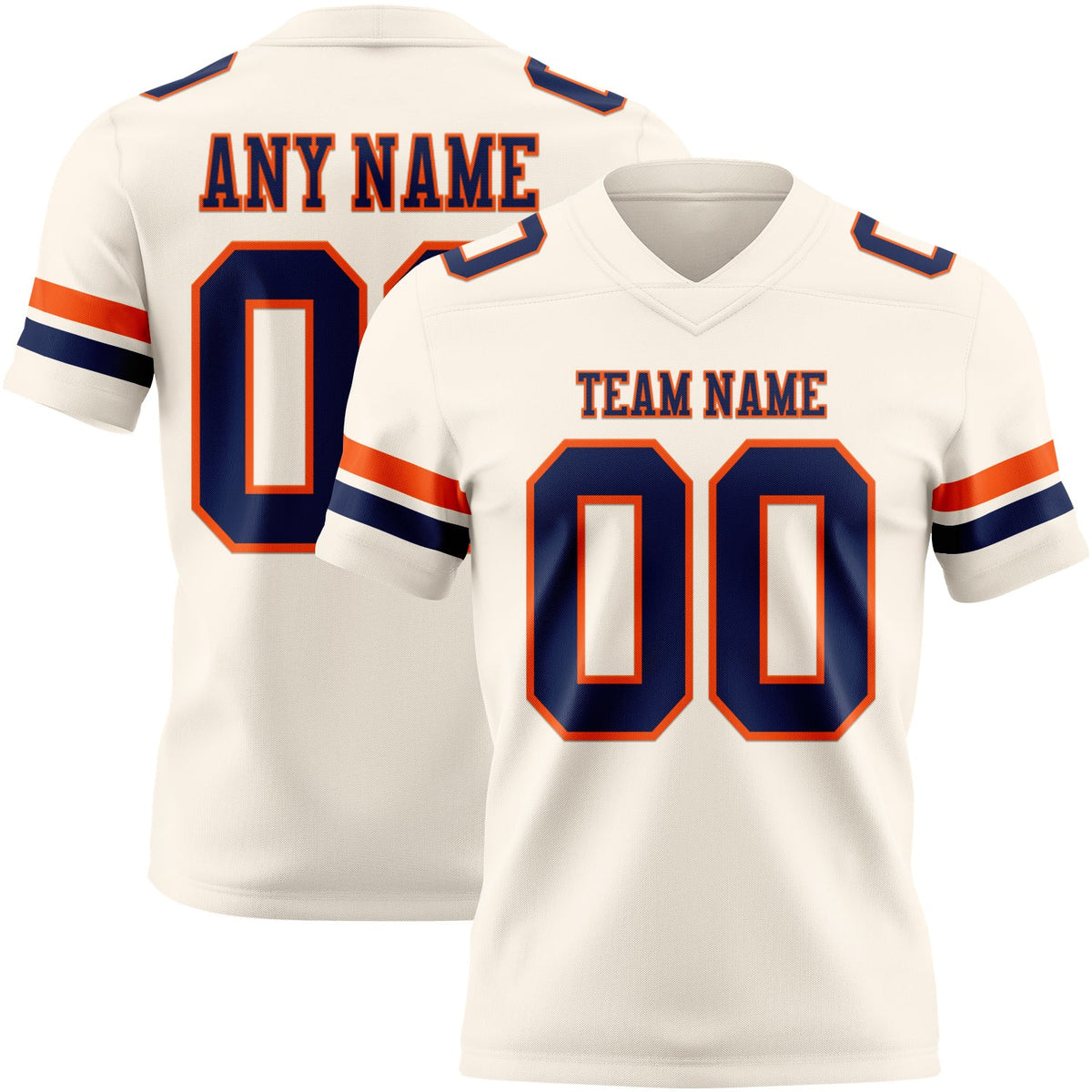 Custom Cream Navy-Orange Authentic Football Jersey