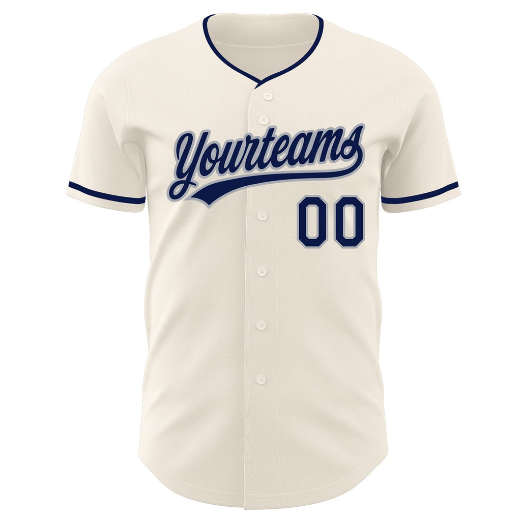 Custom Cream Navy-Gray Authentic Baseball Jersey