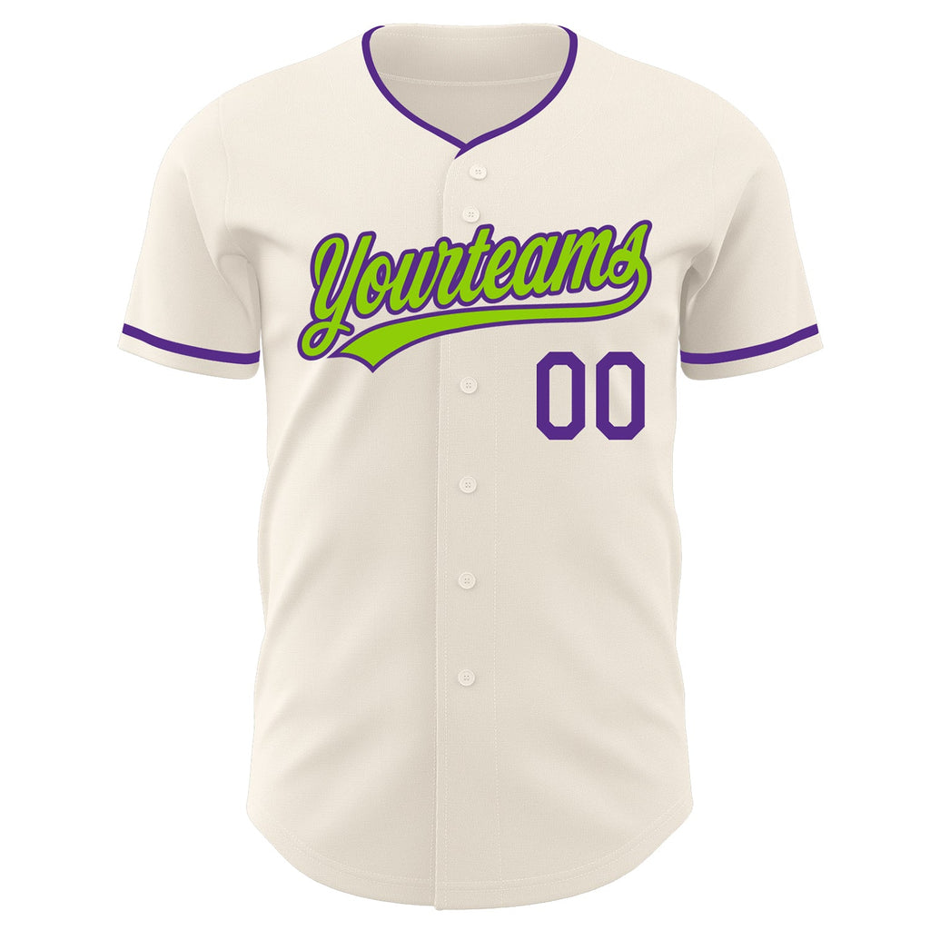 Custom Cream Neon Green-Purple Authentic Baseball Jersey