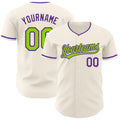 Custom Cream Neon Green-Purple Authentic Baseball Jersey