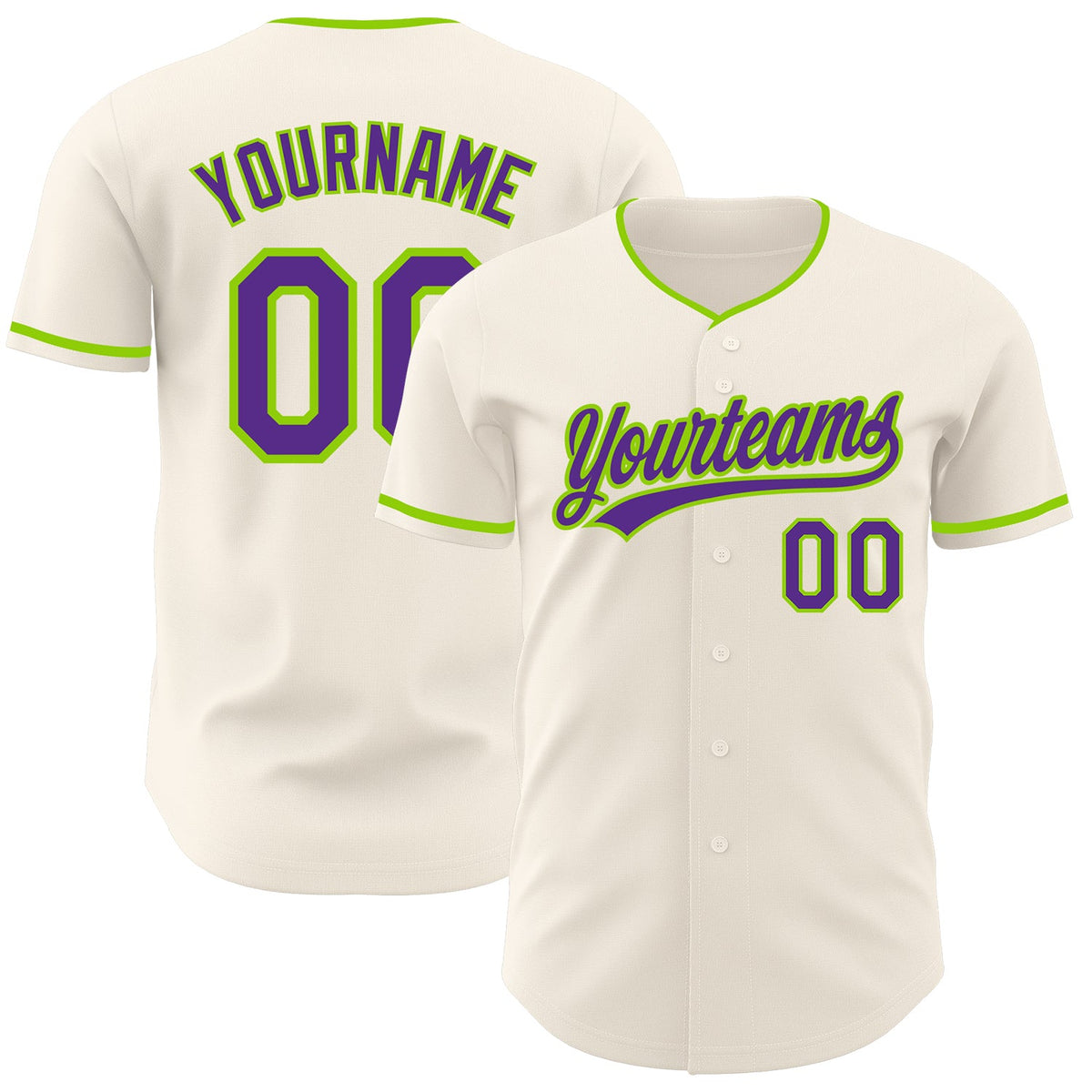 Custom Cream Purple-Neon Green Authentic Baseball Jersey