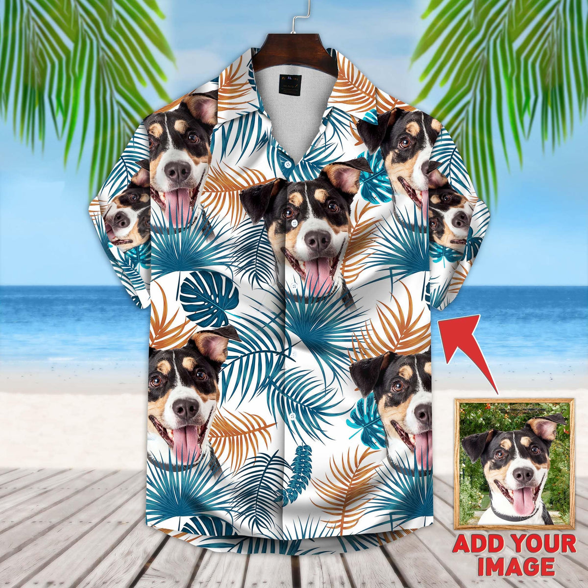 Custom Hawaiian Shirt With Pet Face | Personalized Gift For Pet Lovers | Leaves Pattern White Color Aloha Shirt
