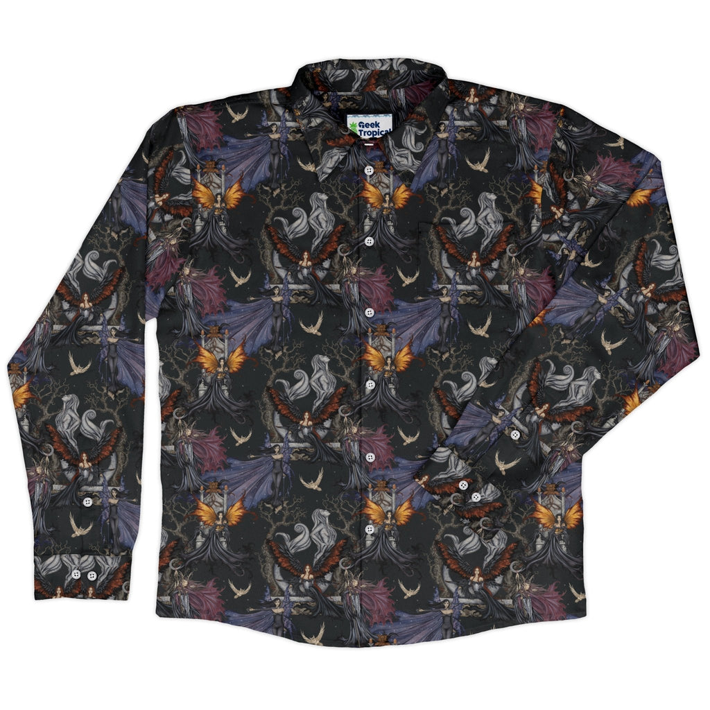 Dark Elves Gathering Long Sleeve Button Up Shirt