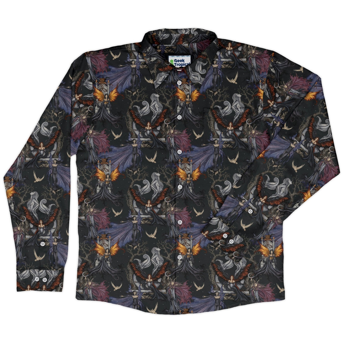 Dark Elves Gathering Long Sleeve Button Up Shirt