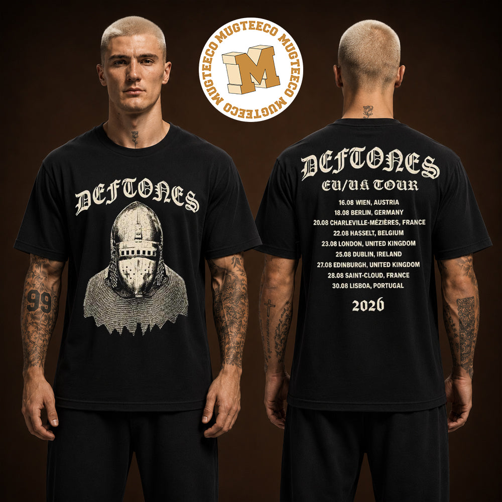 Deftones Summer 2026 Tour EU And UK Merch Two Sided Black T-Shirt