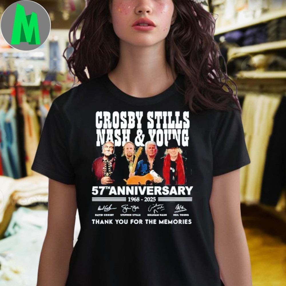 Design Crosby, Stills, Nash & Young 57th Anniversary 1968-2025 Signature T-shirt