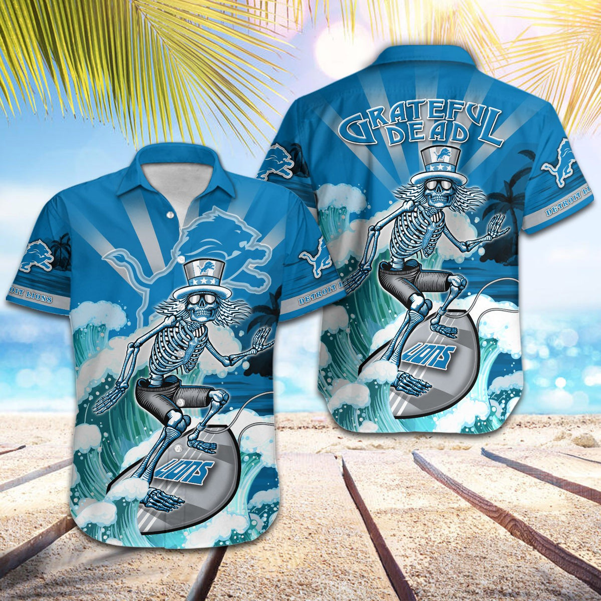 Detroit Lions Hawaiian Shirt Grateful Surfer Design by